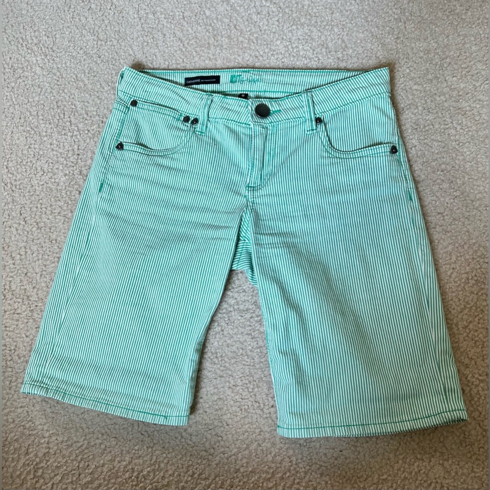 Kut from the Kloth Shorts, Green and white stripe, Size 0